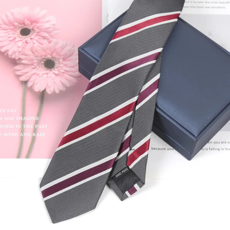 Women Men's Luxury Tie Classic 6cm Jacquard Burgundy Stripes Necktie Daily Wear Cravat Wedding Dress Accessories Gifts for Man Qme