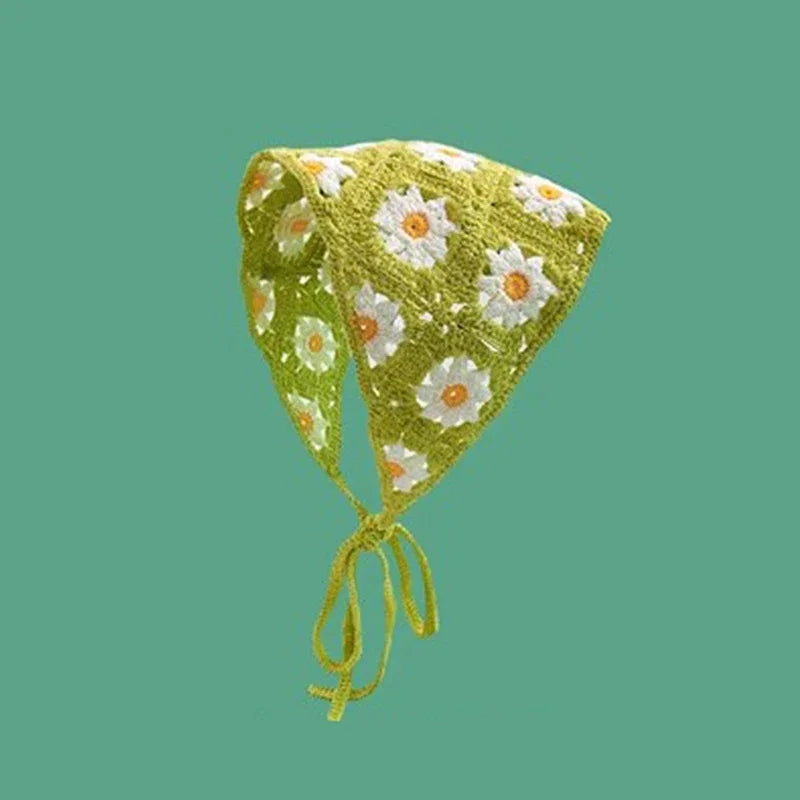 Korean Sweet Cute Handmade Crochet Hollow Triangle Headband Towel Women Spring and Summer Travel Literary Photo Hair Scarf Qme JGN