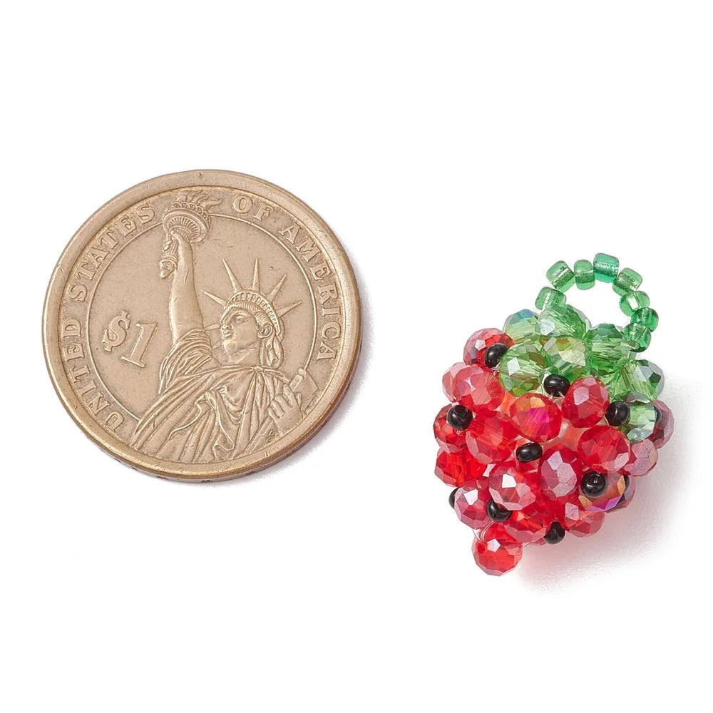 PandaHall 10Pcs Red Strawberry Glass Seed Bead Charms Handmade Beaded Fruit Charms for DIY Jewelry Necklaces Earrings Making Qme