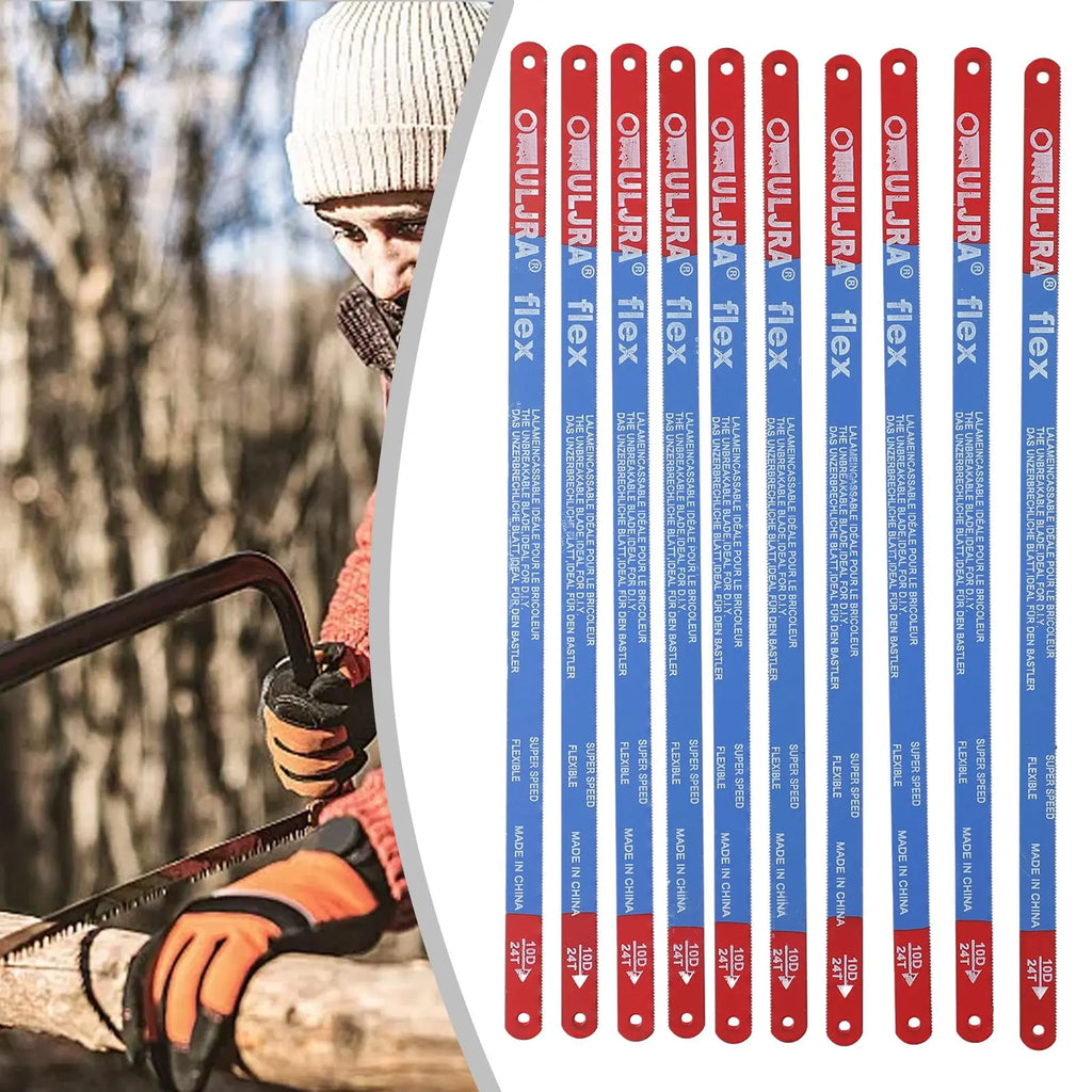 10PCS Bi-Metal Hacksaw Blade Set 300mm Hand Saw Blades For Meat Wood Cutting Flexible Steel Folding Hacksaw Blade Hand Tool Part Qme 24T