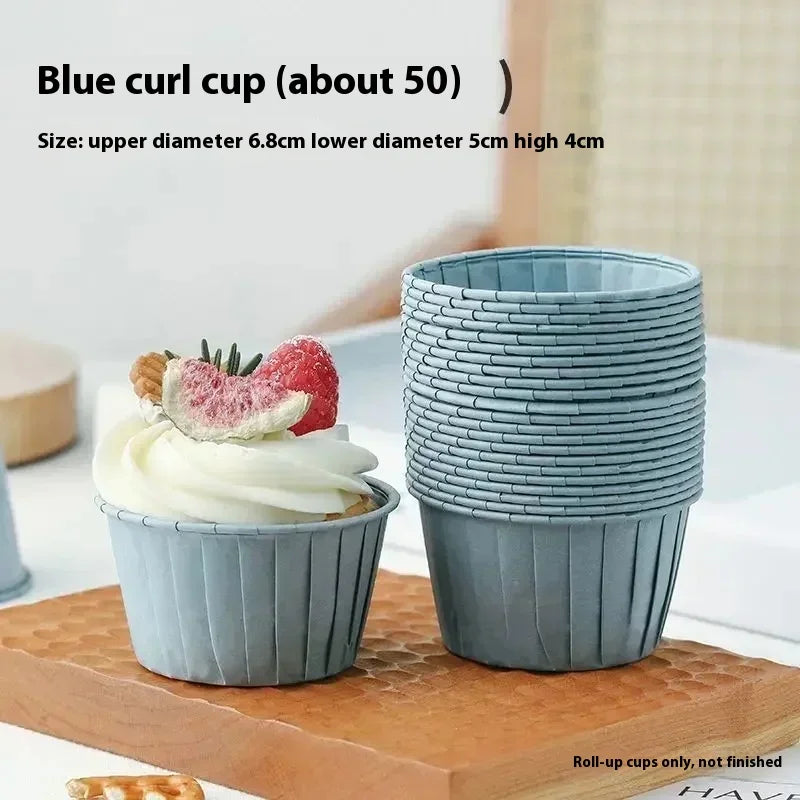 50pcs Cake Baked Crimped Muffin Cup Heat-resistant and Oil-proof Paper , Suitable for Cupcakes Wrapping Paper Wedding Party Qme Blue