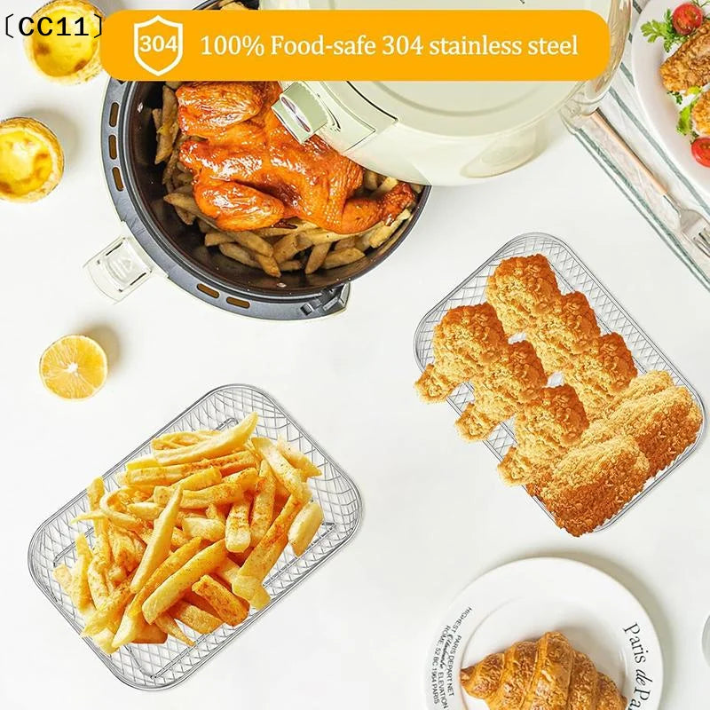 Square Thick Air Fryer Basket Oven Stainless Steel Grill Non-stick Qme