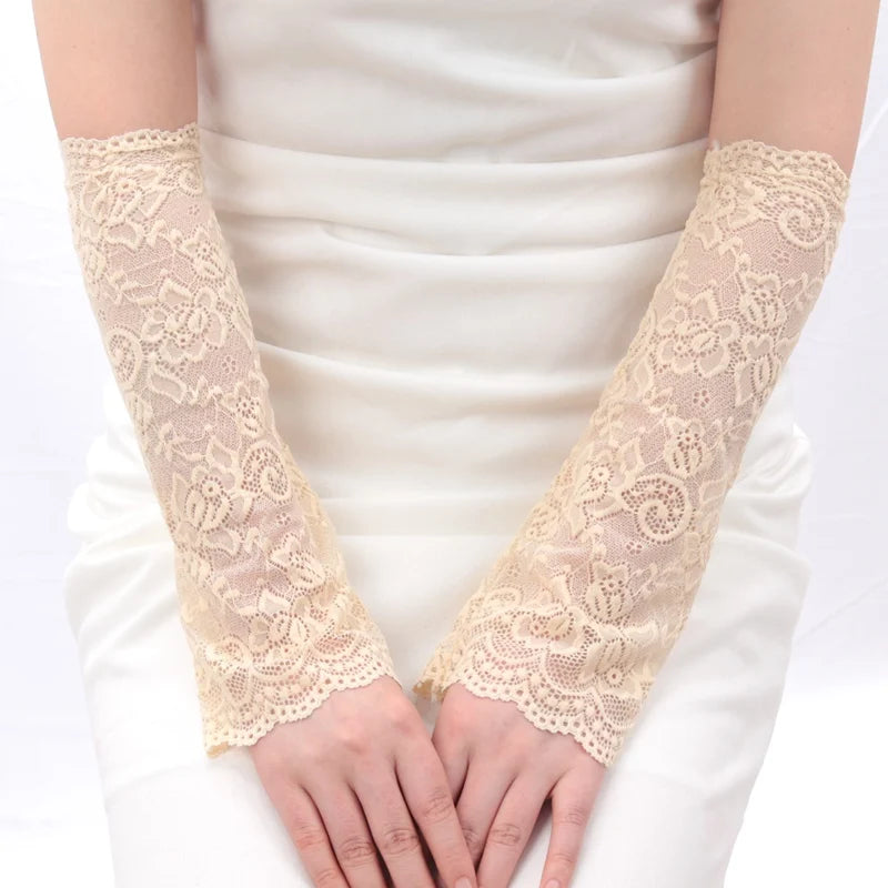 1 Pair Arm Sleeves Lace Sunscreen Short Gloves Ultra-thin UV Qme