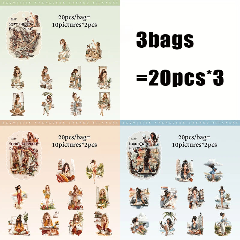 Vintage Pastoral Girl Sticker Pack, Relaxing Healing Aesthetic, Must-Have for Collage Artists, Perfect for Gifting Collecting Qme A
