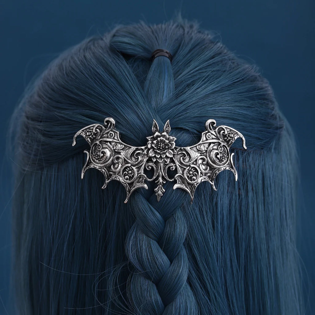 Viking Vintage Floral Bat Hair Clip for Women, Updo Gothic Fashion Trend, Nordic Norwegian Style Party Accessory Qme
