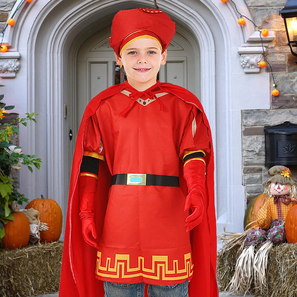 Boys Lord Farquaad Costumes King Outfits Halloween Evil King Robe Cloak Red Top Hat Anime Cosplay Party Dress Up Qme