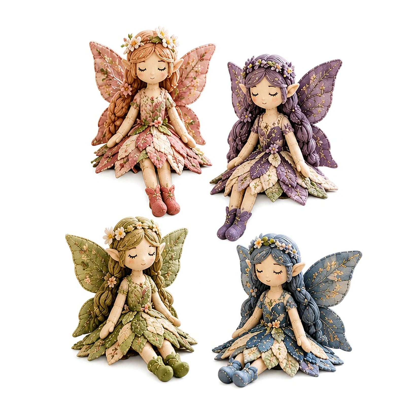4Pcs Fairy Patchwork DIY Collection Handmade Make Winged Fairies Cloth Figurine Fairy Patchwork Sewing Kit Gift for Craft Lovers Qme A