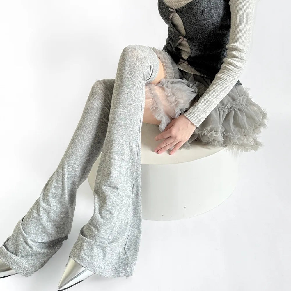 Fashion Korean Flared Leg Sleeve Soft Y2K Loose Socks Foot Cover Qme Light Grey One Size