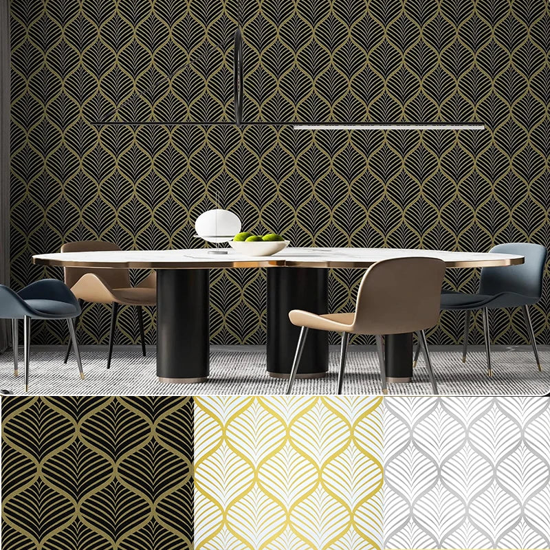 KALYNN Black Gold Art Deco Self Adhesive Wallpaper Geometric Pattern Qme