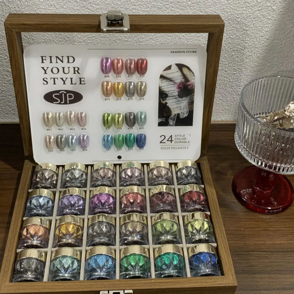 24-color Autumn Winter Nail Art Mirror Powder Swatches Storage Box Qme 01