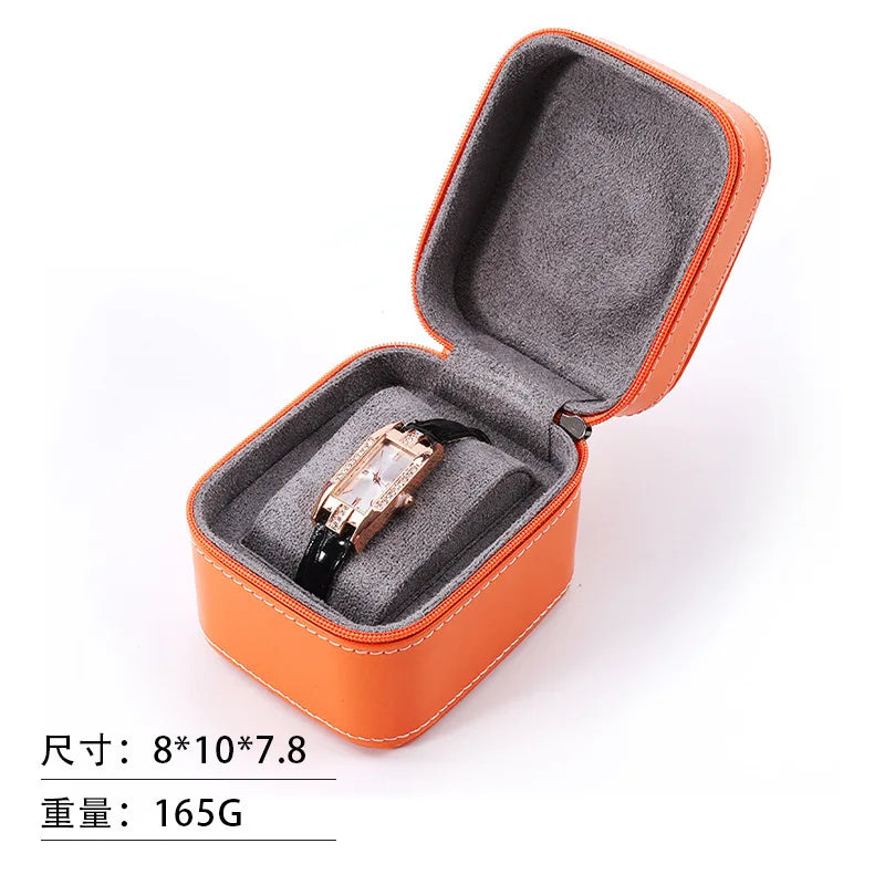 A High-End PU Leather Zipper Watch Box Flip-Open Watch Packaging Case for Gift - Luxury Watch Storage Qme Lal-Orange
