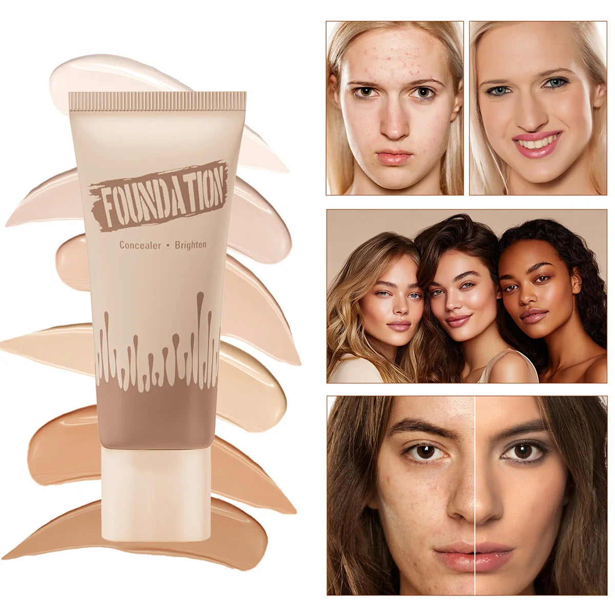 Matte Finish Liquid Foundation - Oil-Control, Waterproof, Full Coverage Concealer for All Skin Tones Qme