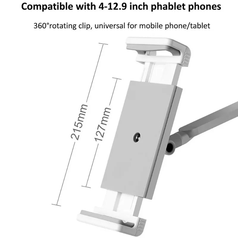 Tablet Stand Rotating Long Arm Mobile Phone Holder Height/Angle Adjustable Aluminium Alloy Tablet Mount for 4-13inch iPhone iPad Qme