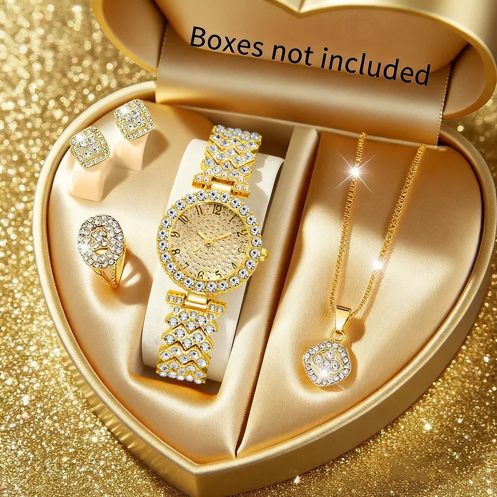 2026 Fashion Roman pattern diamond inlaid women's watch quartz watch bracelet women's watch set Qme