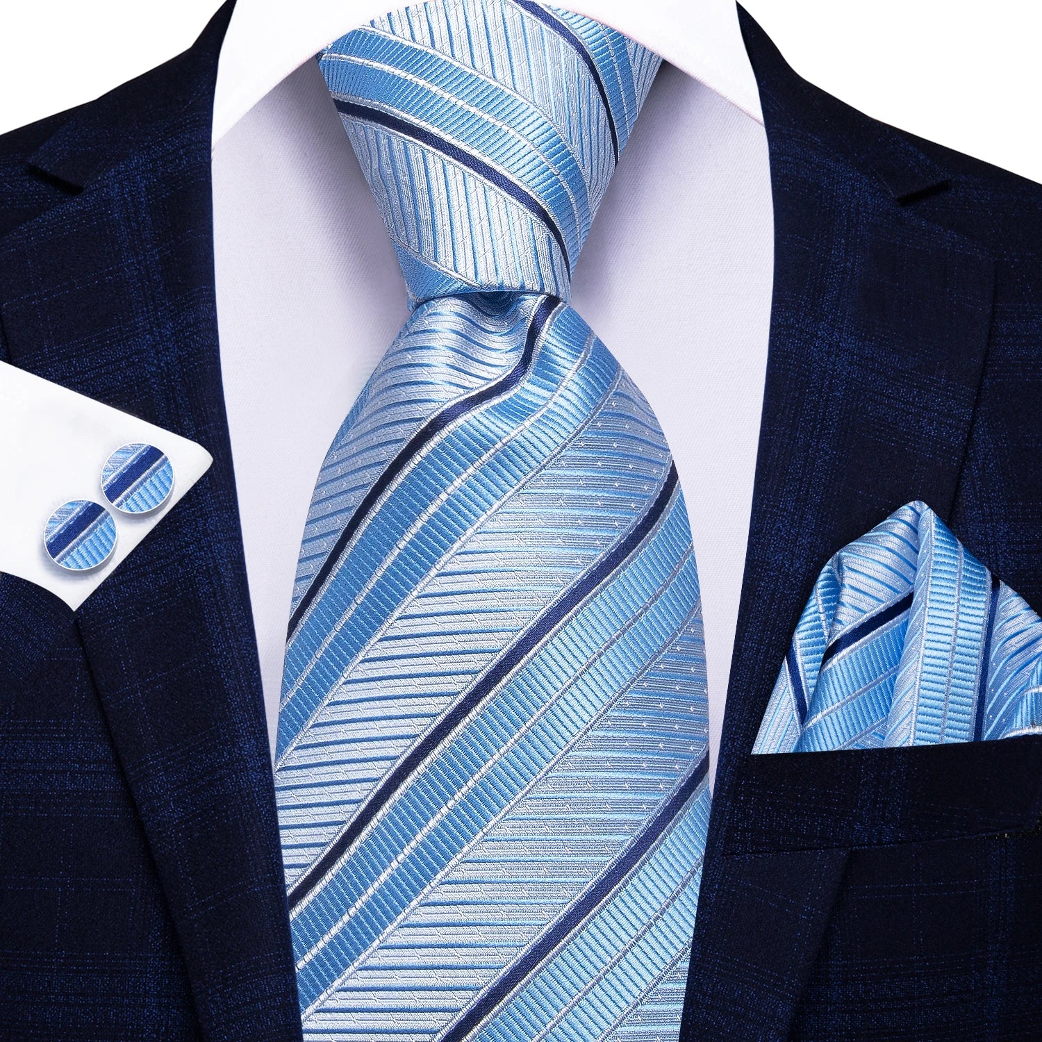 Hi-tie Red Blue Striped Business Mens Tie Jacquard Necktie