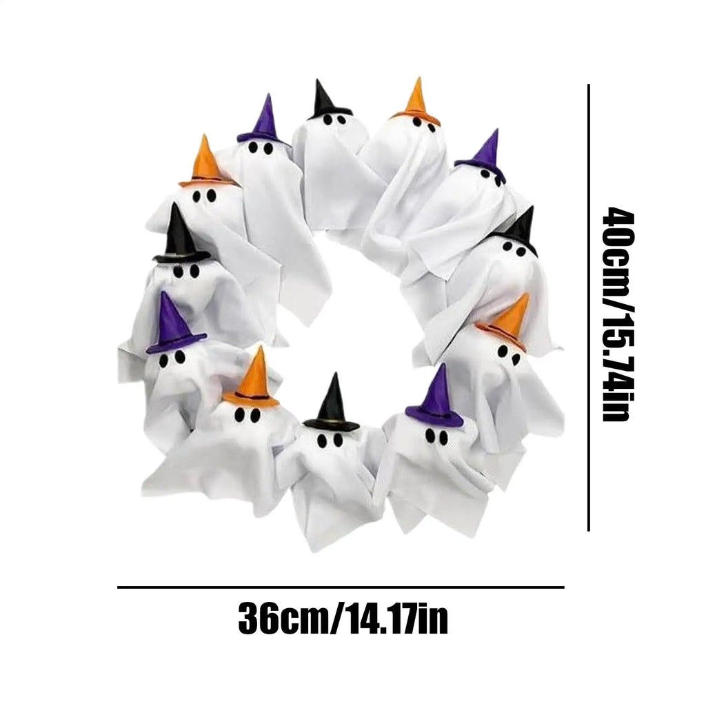 Ghost Wreath 12-LED Ghost Halloween Front Door Decoration Cute Scary Decor Home Party Decoration for Balcony Wall Lawn Patio Qme
