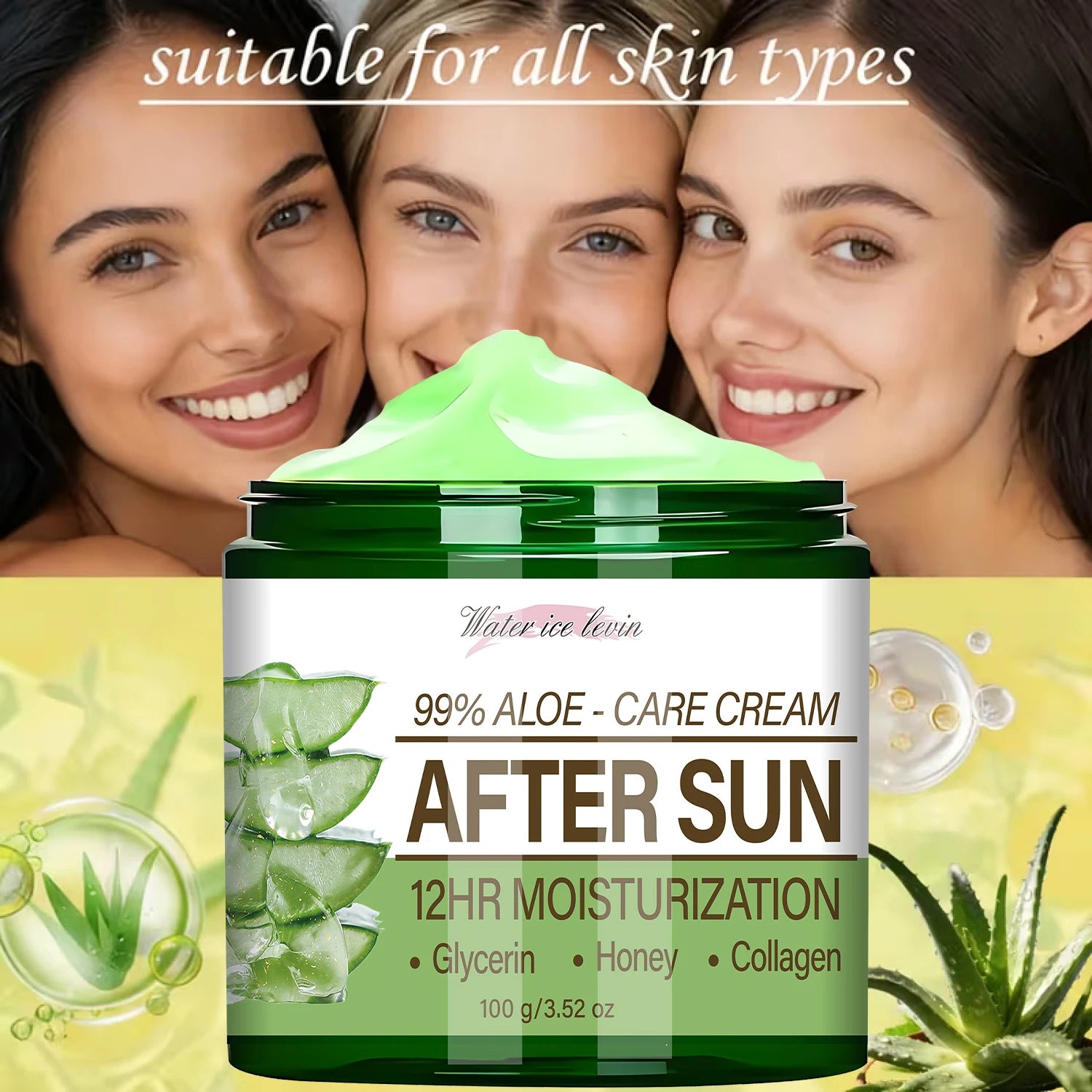 99% Aloe Vera After Sun Cream, 12HR Moisturizing with Collagen & Glycerin Qme