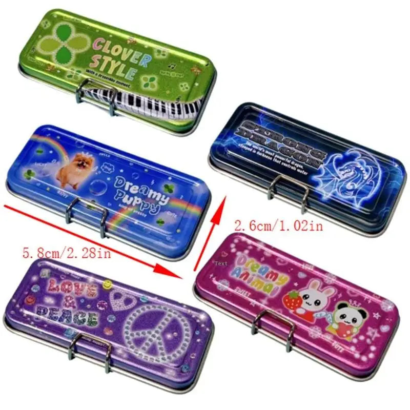 Dollhouse Miniature Double Layer Iron Pencil Box Pen Ruler Measuring Qme
