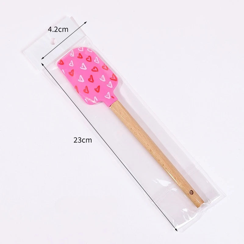 Silicone Spatula Wooden Handles Food Grade Non-stick Cooking Baking Qme Pink