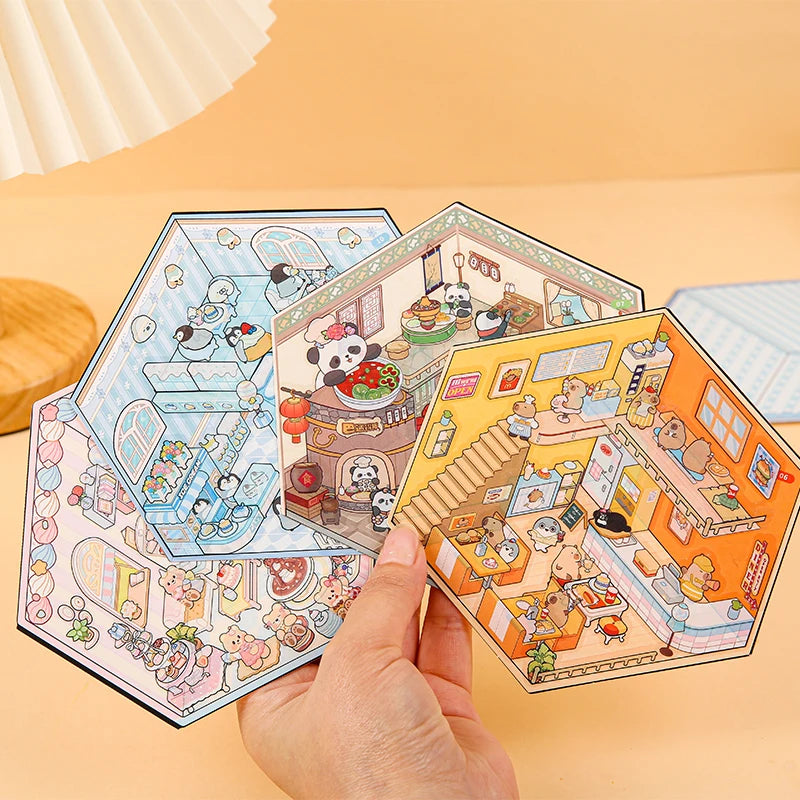 20pcs Cartoon Miniature Scene 3D Landscaping Sticker DIY Cabin Scene Stacking and Pasting Hand Account Scrapbooking Stickers Set Qme