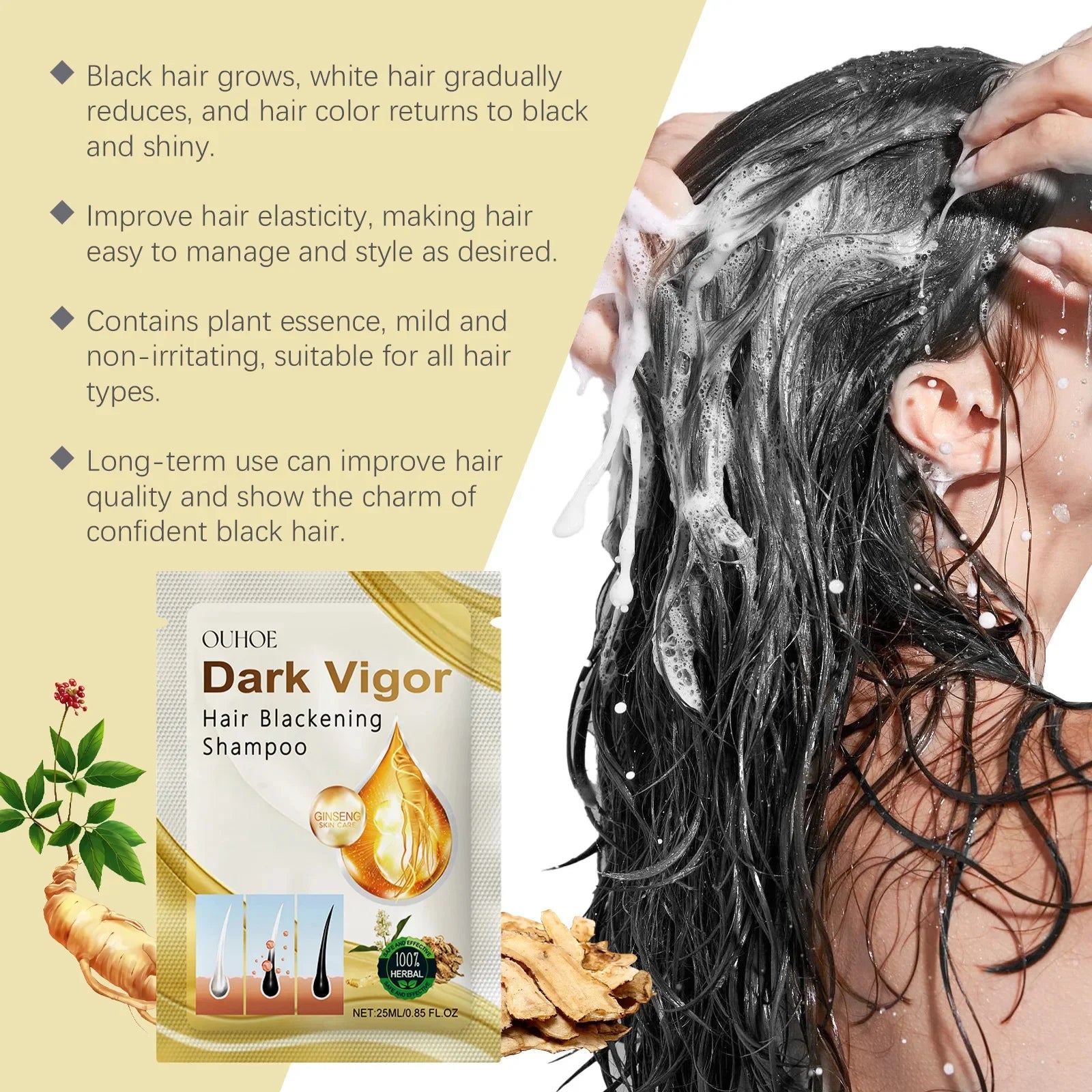Plant Bubble Hair Dye Shampoo No Irritation Natural Hair Dye Gray White To Black Long Lasting Coloring Fashion Style Hair Care Qme