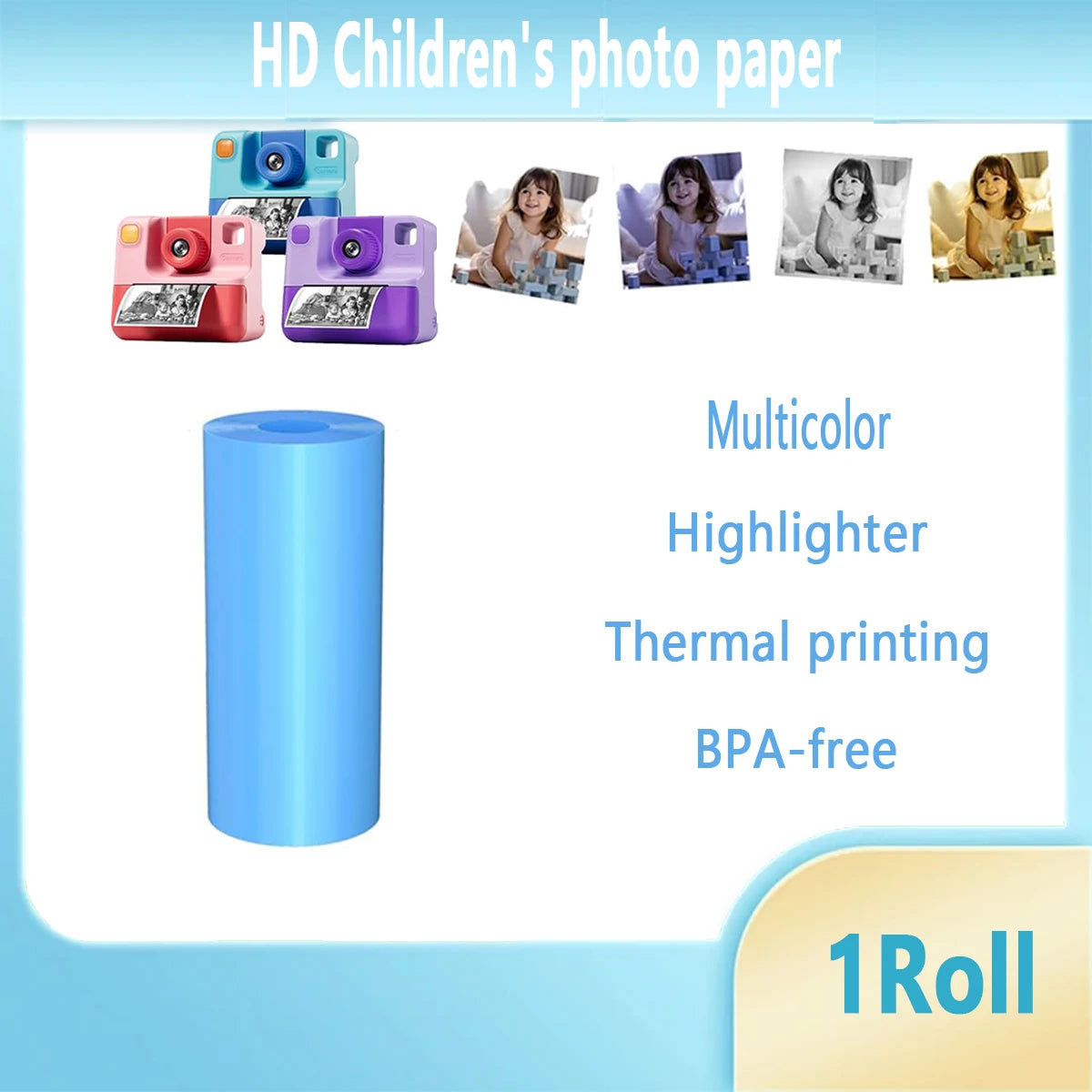 Kids Camera Paper Roll, Kids Instant Refill Paper, 4 Color Portable Thermal Printing Camera Photo Paper Rolls 57*25mm Qme M-blue57-25-1