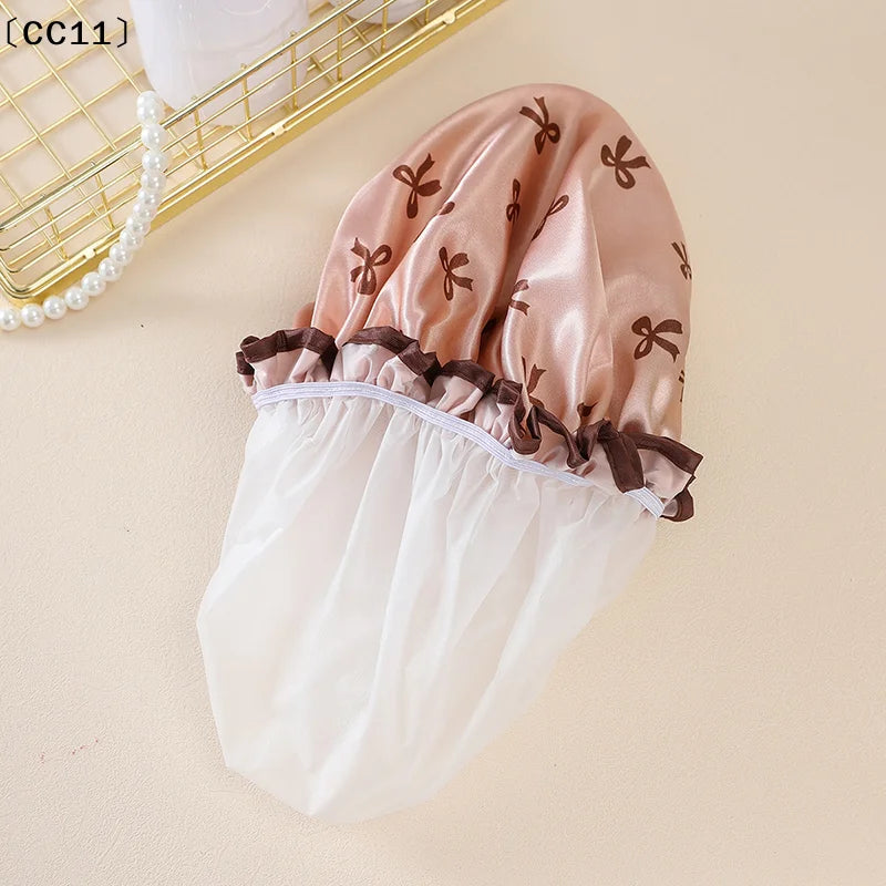 Double-layer Water-proof Shower Cap Antifouling Kitchen Hair Cover Qme