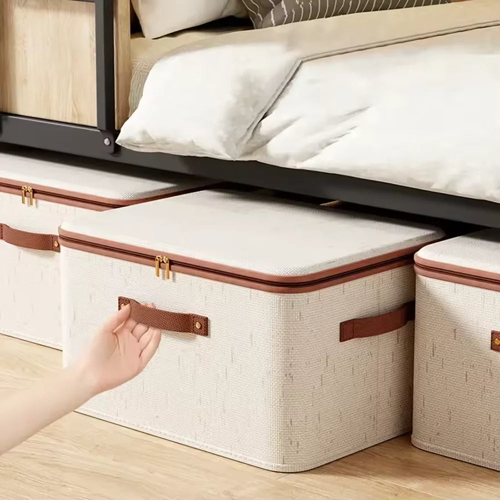 Foldable Storage Box with Lid Large Capacity Dust-Proof Organizer for Clothes & Household Items in Living Room/Wardrobe Qme