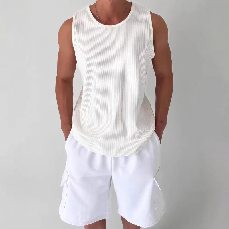 U-shaped Large Neckline Vest Men's Pleated Textured Loose Sleeveless Qme