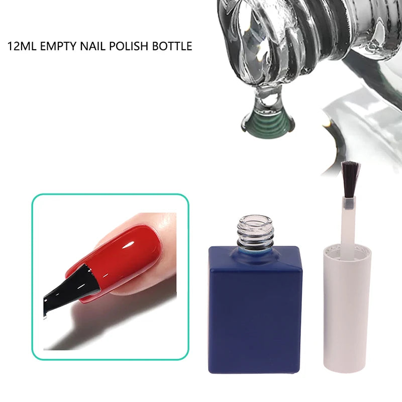 Blue Glass Nail Polish Bottle Brush Empty Refillable Container Gel Qme