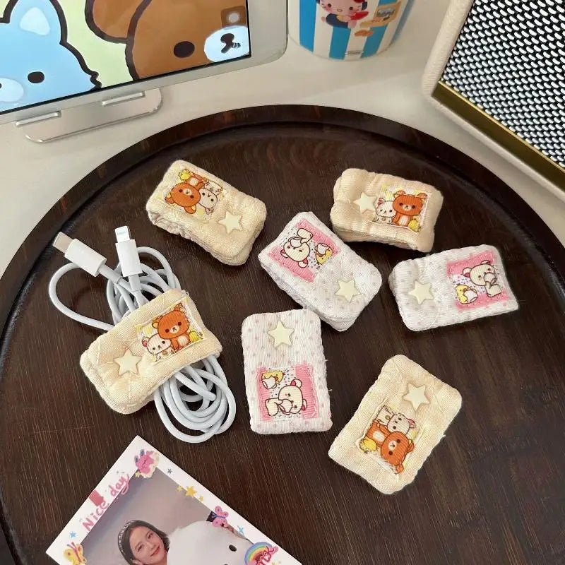 Cartoon Rilakkuma‌/Mashumaro Data Cable Storage Portable Charging Cable Fixed Organizer Portable Storage Tool Qme