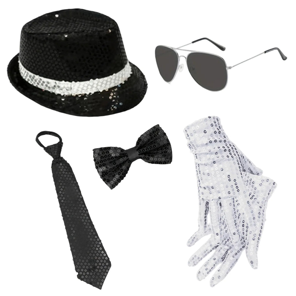Adult Fashionable Sequins Neckties Light Up Neck Ties and Hat Flashing Jazz Fedora Hat Set Party Rave Navidad Performance Set Qme Light Gray