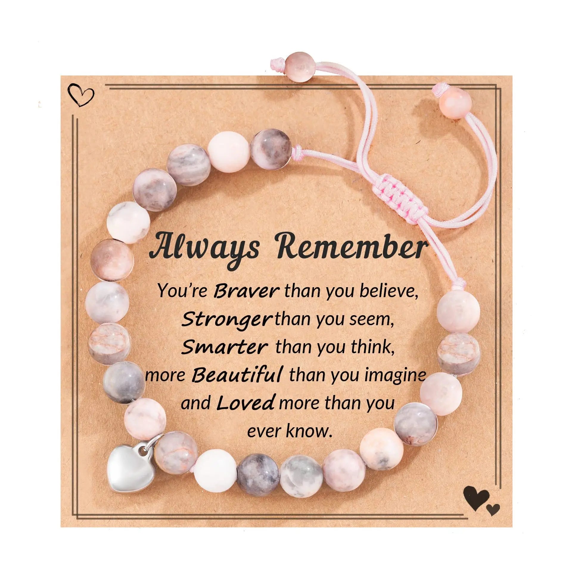 New Arrival Gifts for Birthday/ Love-Natural Stone Beaded Bracelet Handwoven Braided Adjustable Bangle Unisex Fashion Jewelry Qme PinkAlways Remember