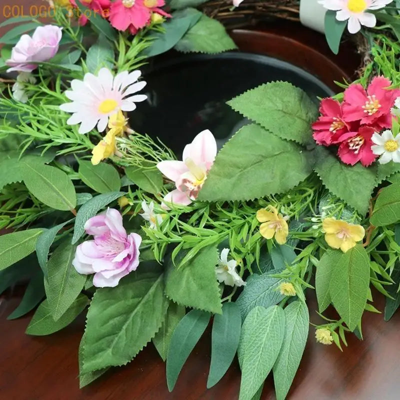 Front Door Flower Wreath Hangable Ornament Spring Farmhouses Mounted Qme