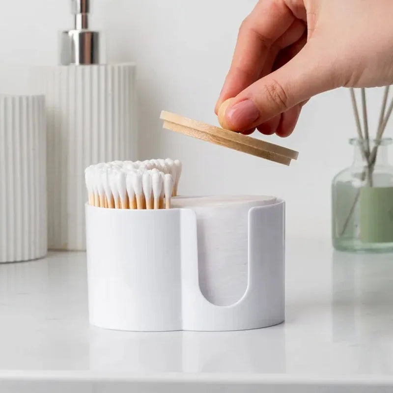2-in-1 Cotton Swab Makeup Remover Cotton Integrated Storage Box Desktop Makeup Cotton Double Hole Storage Box Covered StorageBox Qme