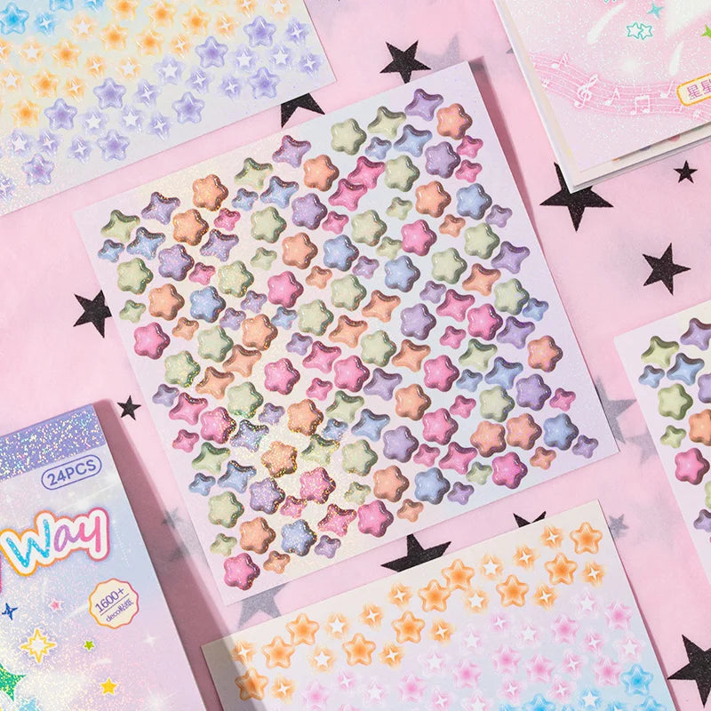 24Pcs/book Cute Die-cut Flash Decorative Stickers Book DIY Scrapbook Phone Case Decoration Collage Material Aesthetic Stationery Qme
