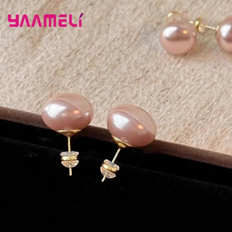 Pearl Earrings for Woman Lady 925 Sterling Silver Color Gold Coated Luxury Female Birthday Wedding Gift Jewelry Qme