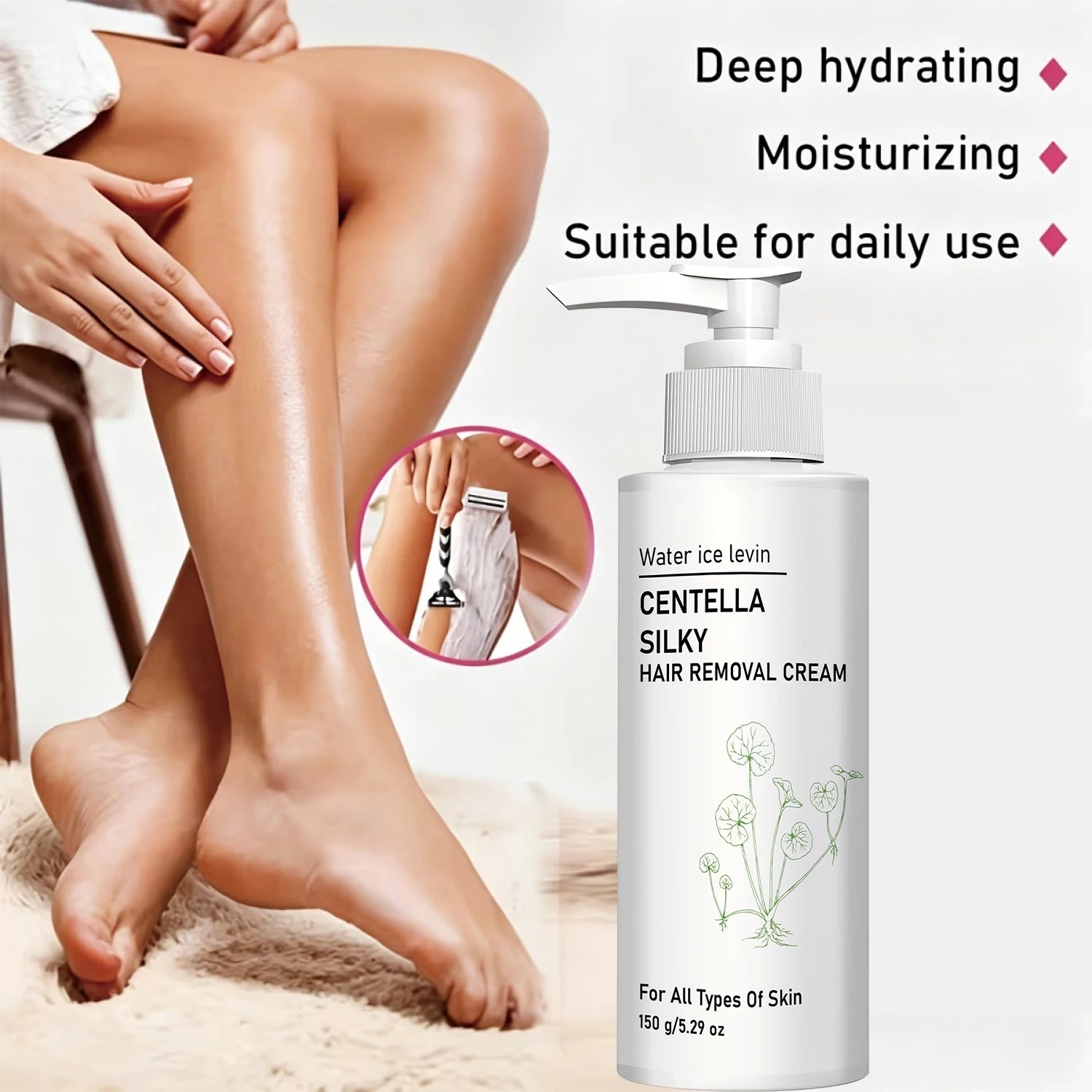 Gentle Centella Silky Depilatory Cream for All Skin, Niacinamide Collagen Hydrating Smooth Hair Removal Treatment Qme