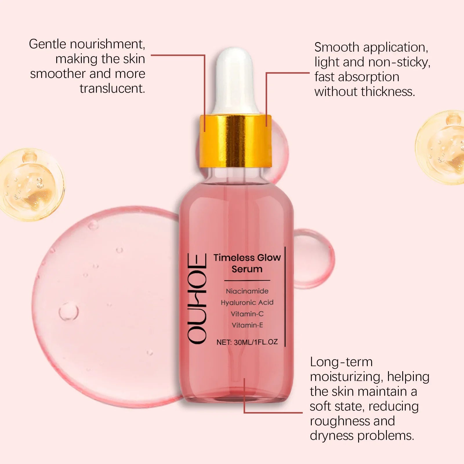 Hyaluronic Acid Firming Serum Moisturizing Fade Fine Lines Wrinkle Smoothing Even Skin Tone Brightening Facial Care Essence Qme