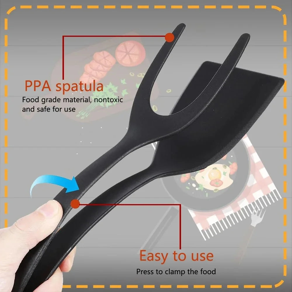 2 in 1 Grip and Flip Egg Flipper Spatula Nylon Non Stick Coating Pancake Fish French Toast Omelet Making Kitchen Cooking Gadget Qme
