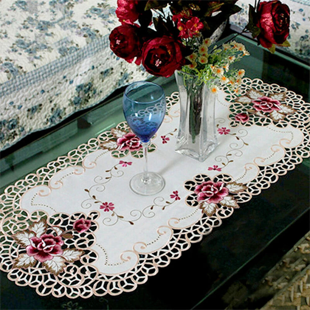 40x85cm Oval Vintage Embroidered Lace Tablecloth Elegant European Rustic Floral Table Decor Floral Satin Fabric Table Cloth Qme