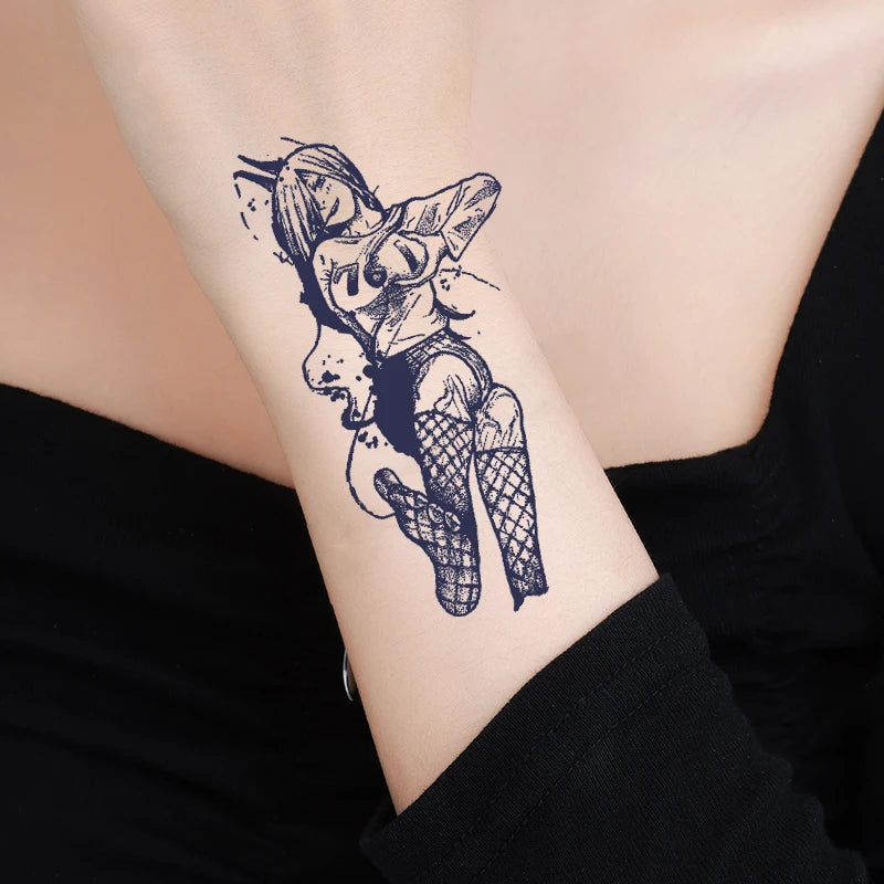 Sexy sexy lace girl temporary sticker arm thigh Waterproof and sweat resistant herbal juice tattoo sticker Qme