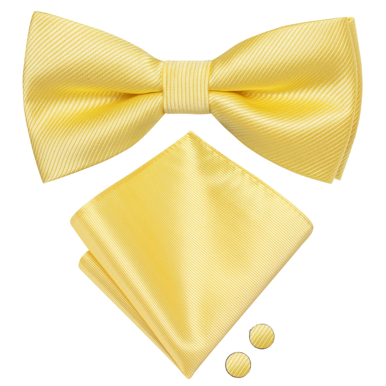 Hi-tie Mens Bow Tie Hanky Cufflinks Light Yellow Brown Floral Clean Qme LDLH2516
