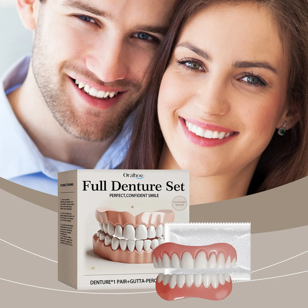Silicone Denture Set Soft Wearproof Fitting Teeth Repair Missing Restore Bright Smile Upper and Lower False Teeth Dentures Kit Qme