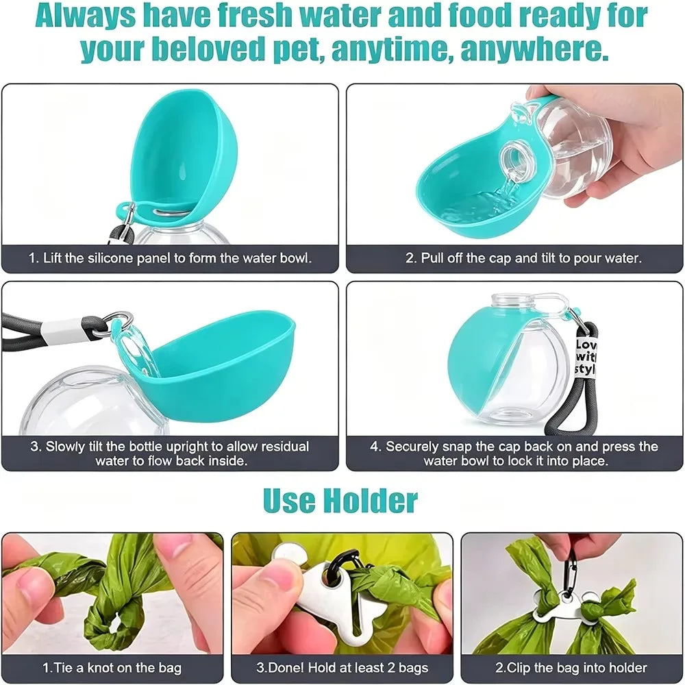 Portable 2 in 1 Dog Travel Water Bottle Leak Proof Pet Feeder Foldable Silicone Bowl And Lanyard For Outdoor Walking Hiking Qme