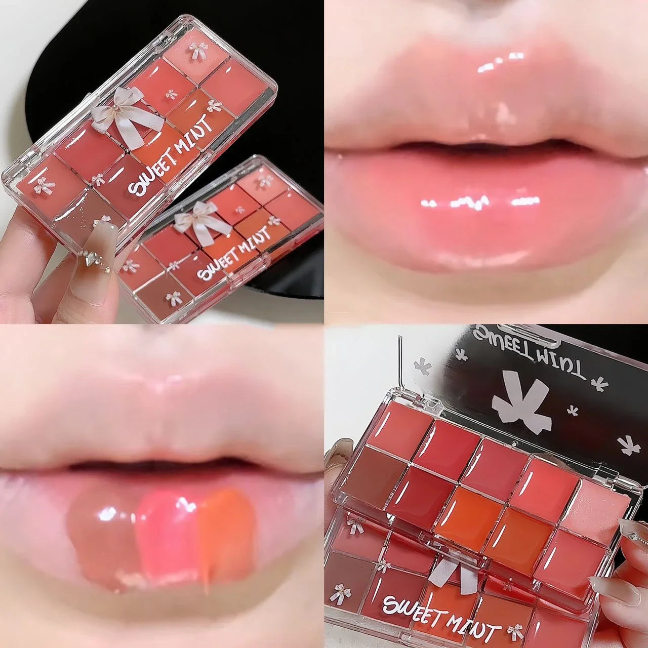 Bow 10Color Jelly Lip Gloss Palette Makeup Moisturizing Liquid Lipstick Palette Raspberry Red Jelly Transparent Lip Glaze Tinted Qme 03