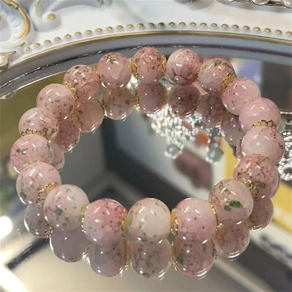 b09 Classical Fashion Sweet Exquisite Cherry Blossom Gradient Glazed Ice Cracking Glass Bracelet Natural Colors Beaded Bracelet Qme