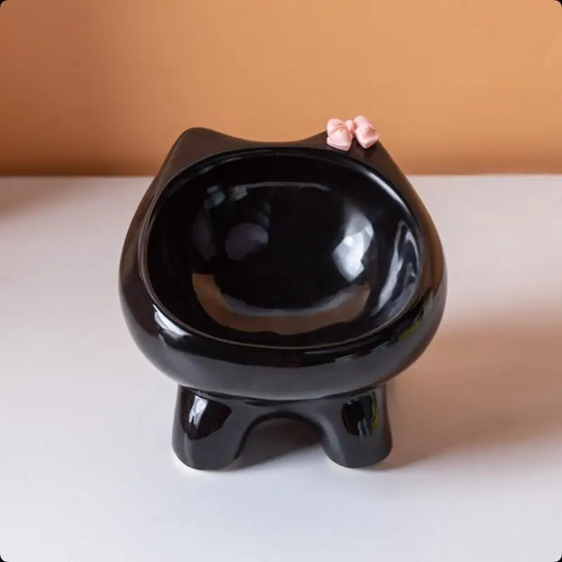 1pcs Pet Food Bowl 15-Degree Angle Cat Bowl To Protect The Cat's Neck And Prevent Pressure On The Whiskers Pet Supplies Qme Black
