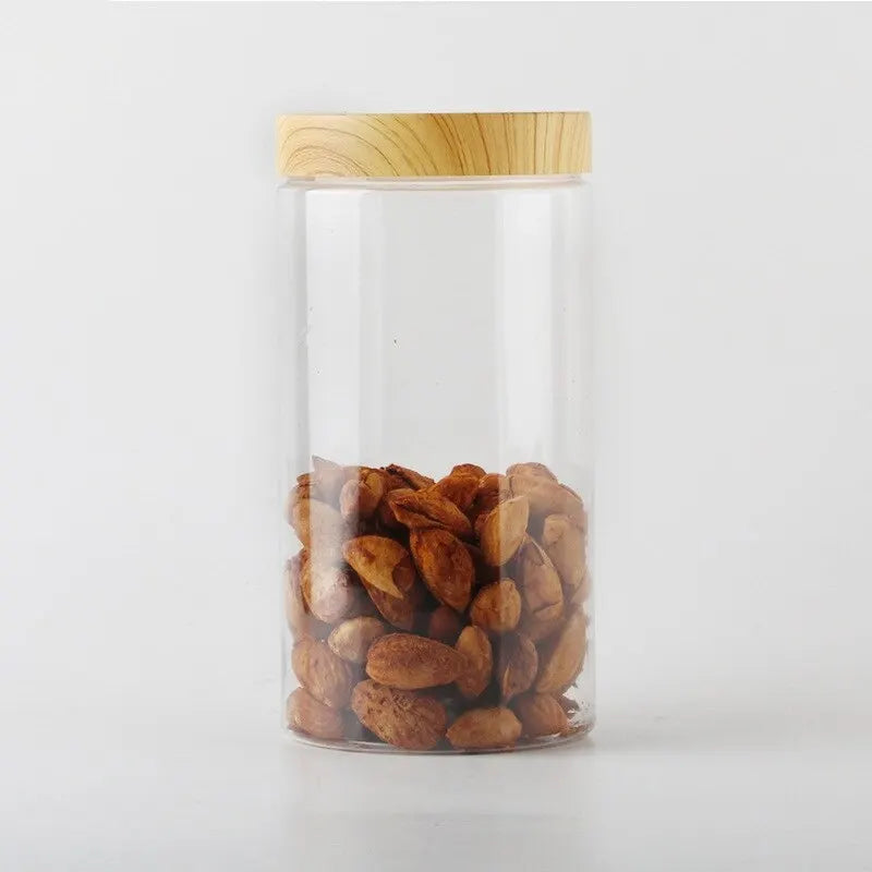 Imitation Wood Grain Sealed Jar Transparent Plastic Food Jar Dried Fruit PET Flower Tea Biscuit Box Food Packaging Bottles Qme