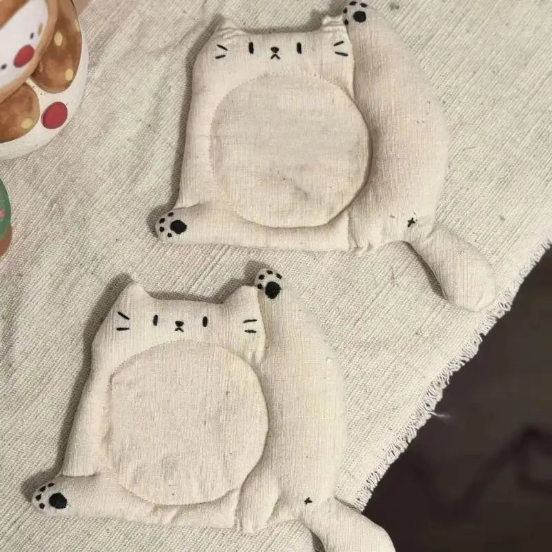 Coffee Table Mat Decorative Heat Insulation Coaster Tea Cute Lazy Qme Beige 2PCS